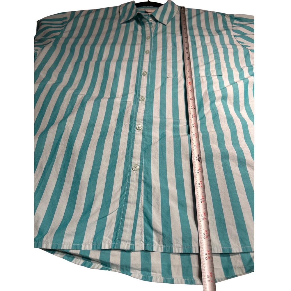 A New Day Women's Teal Striped Cotton Button Down Shirt Large - Picture 9 of 9